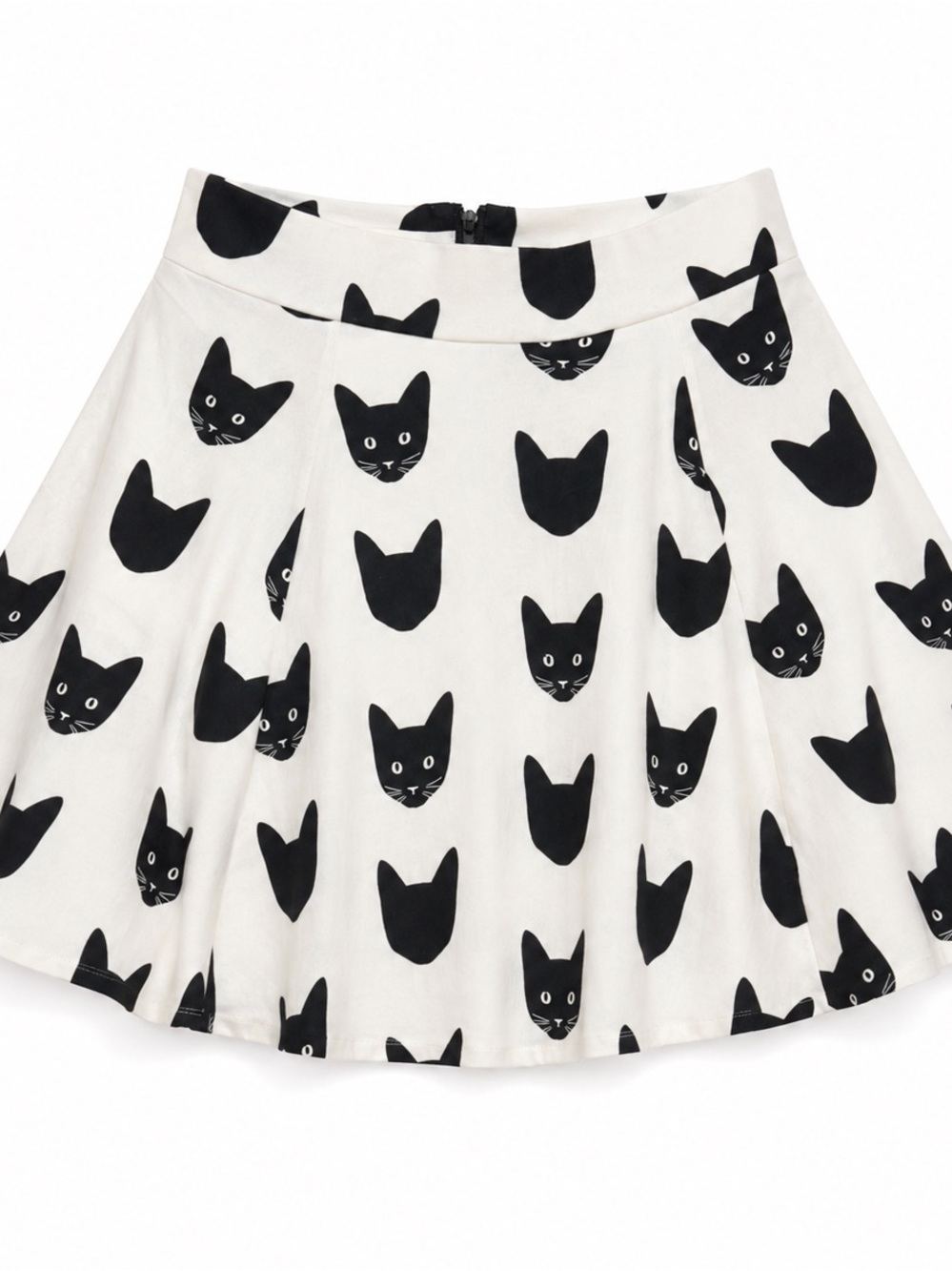 H&M Black & White Cat Print Skater Mini Skirt Twirl Skirt A-Line Size S Kawaii